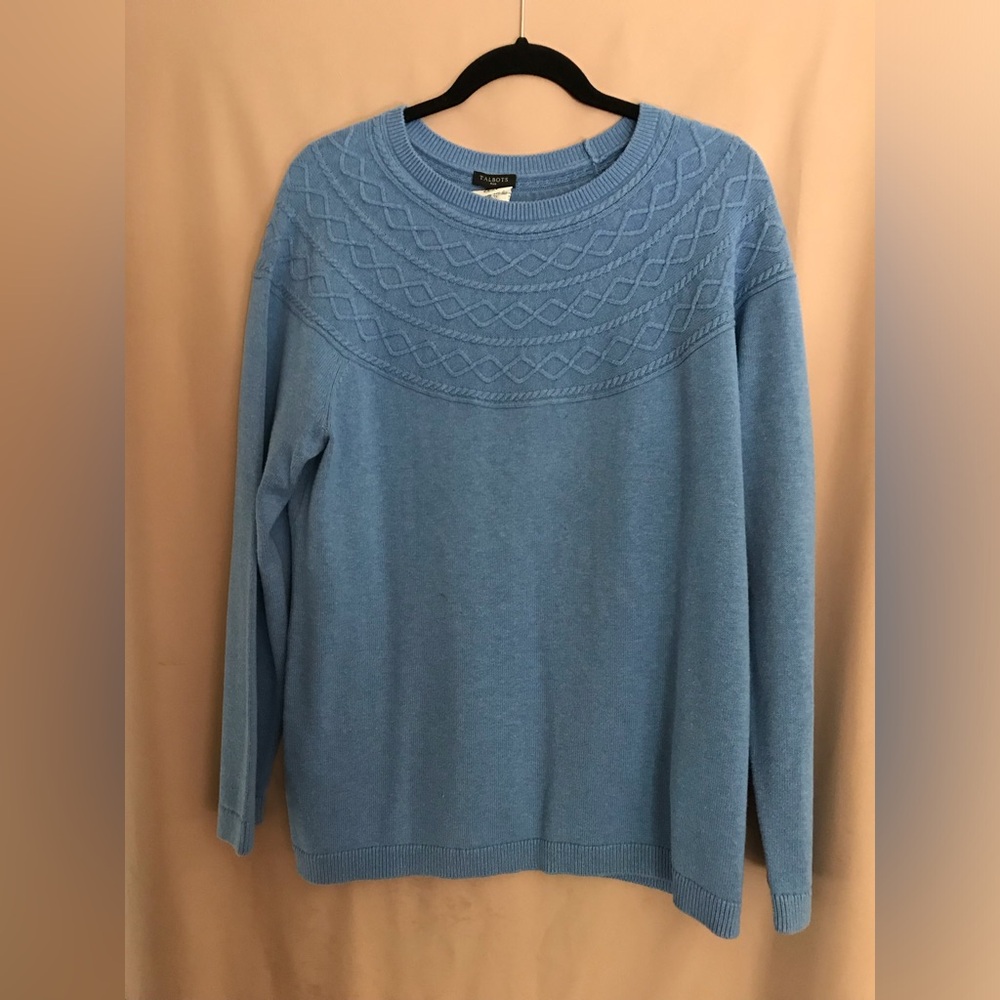 Talbot Blue Sweater with cable design yoke